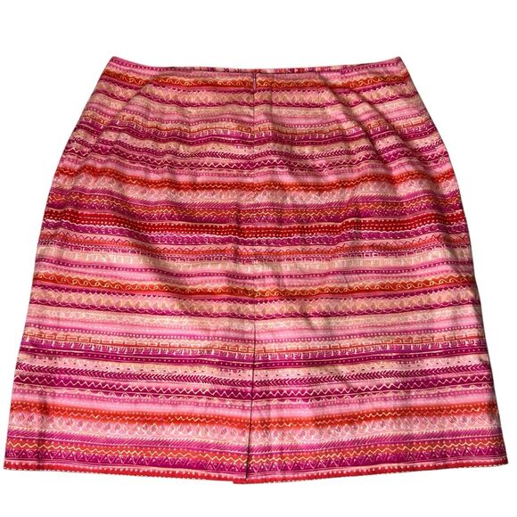 Vintage Talbots Pencil Skirt Womens 14 Pink Geometric Striped Back Slit - Picture 8 of 8